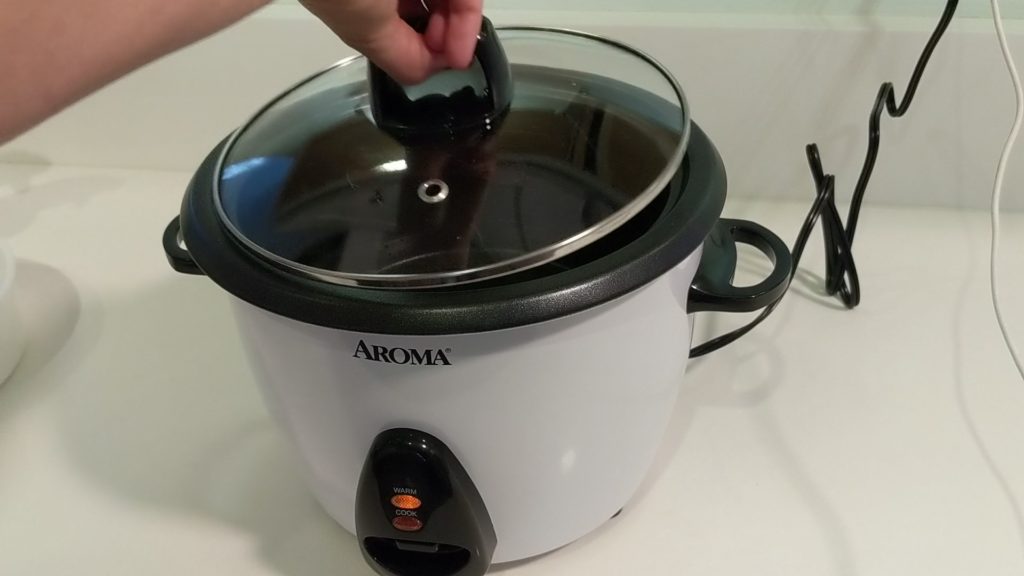 Place the lid on the Aroma Rice Cooker - no eggs have been added